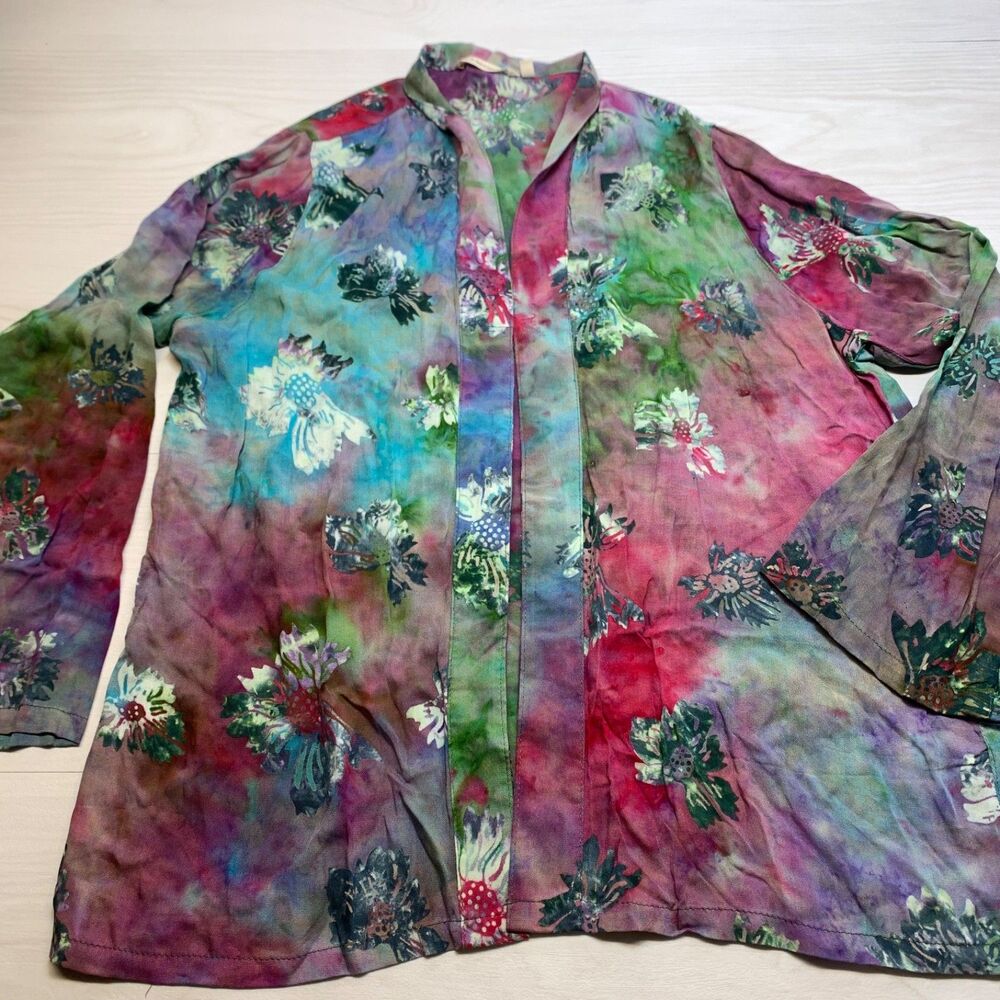 Soft Surroundings Tie Dye Floral Ivy Topper Kimono Medium NWT